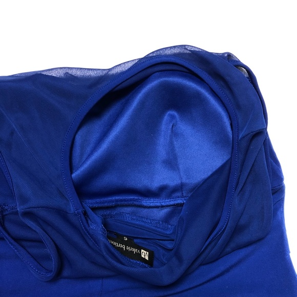 Valerie Bertinelli Blue Sleeveless Layered Stretch Sheath cocktail mesh Dress 6 - Picture 8 of 10